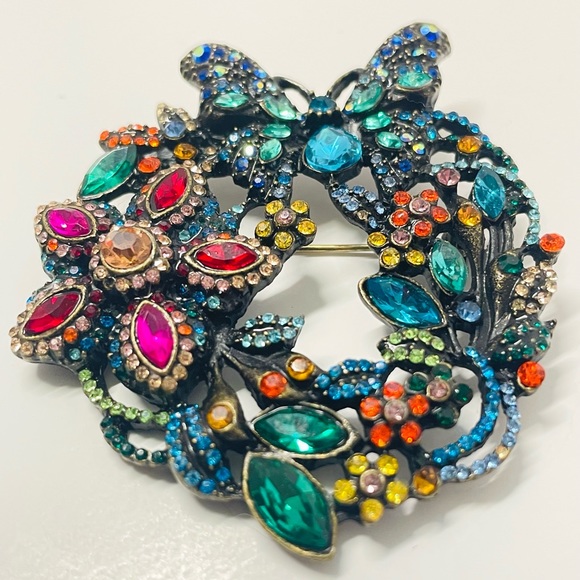 Vintage 90’s rhinestone butterfly floral brooch - Picture 3 of 4